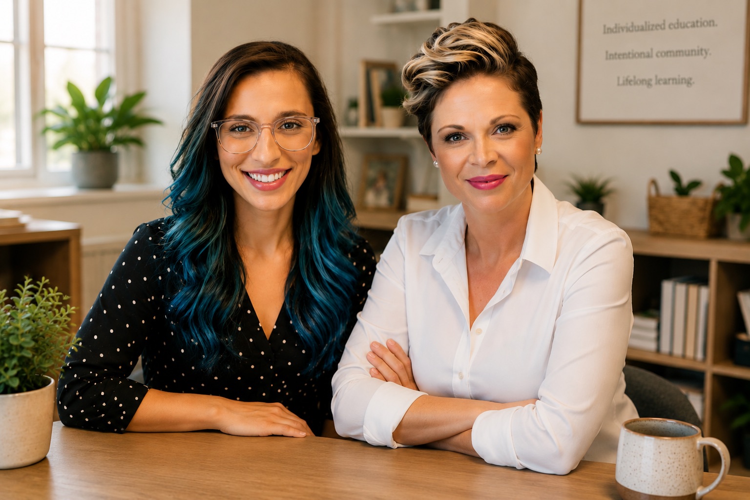 The founders of The Homeschool Collective seated together in a bright learning space